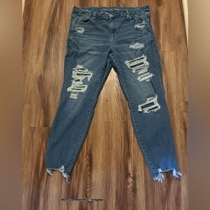 American Eagle Outfitters Blue Distressed Ankle Jeans 16 short